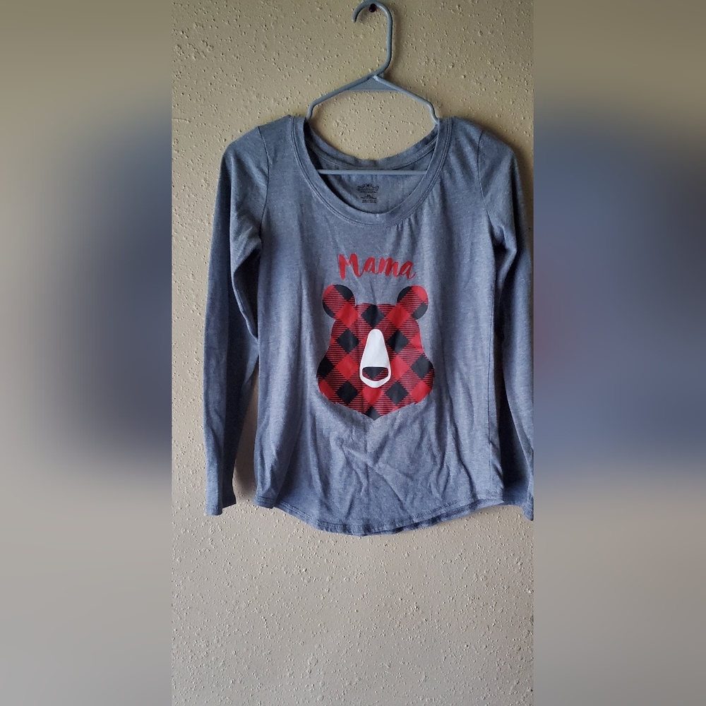 Wondershop Mama Bear Graphic Curved Hem GRAY Sleepwear Longslevee Tee Womens XS